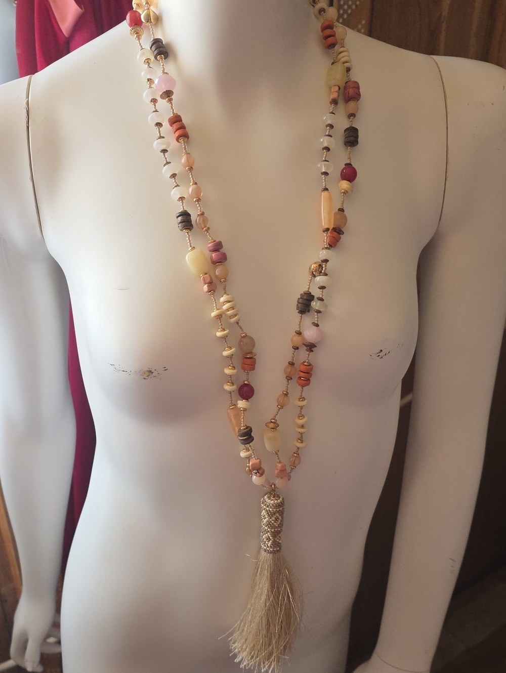 Chicos Vintage Beaded Multi-Color Tassel Necklace - Women Jewelry